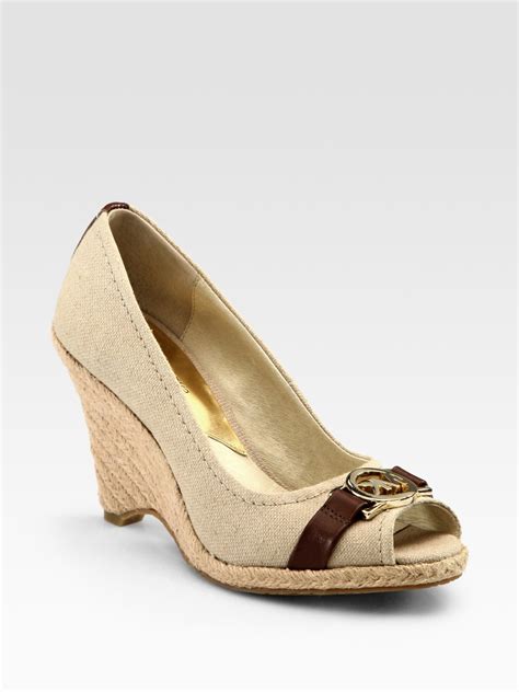 michael kors suede peep toe wedge|Michael Kors leather wedge.